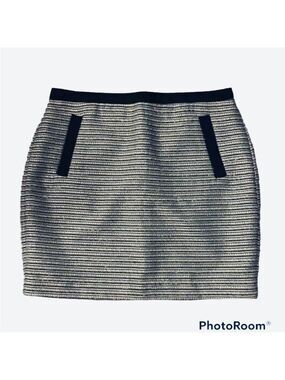 𝅺LOFT Black/White Metallic Cream and Gold TweedStriped Mini Skirt